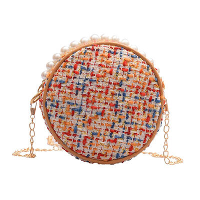 

Elegant Pearl Clutch Women Shoulder Messenger Round Chain Cloth Zipper Bags