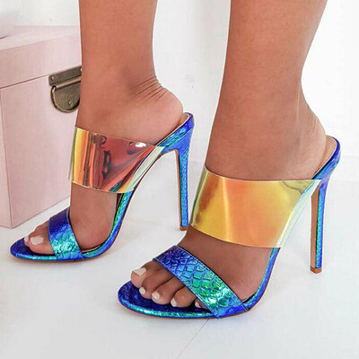 

Rose Womens Pointed Shoes Open Toe Sexy Transparent Colorful High Heeled Slippers
