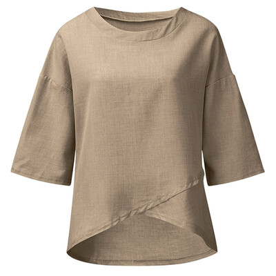 

Women Round Collar Summer Solid Color Irregular Short Sleeve Casual Simple Wild T-Shirt