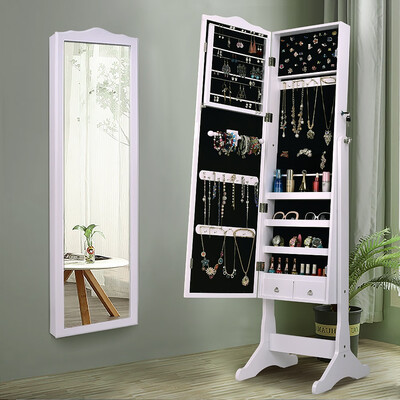 

Ktaxon 63" Lockable Mirror Jewelry Cabinet Armoire Storage Box With Drawers