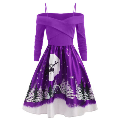 

Gobestart Women Casual Christmas Day Long Sleeve Print Dress Plus Size Party Dress
