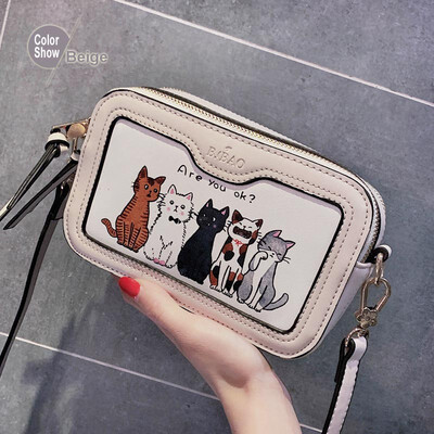 

Cute cat crossbody bags for women 2019 PU leather womens soulder bag for teenager girl Handbag small Fashion Cartoon Printed