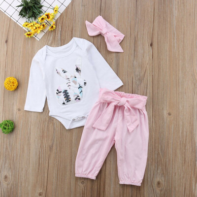 

Newborn Kid Baby Girl Infant Bunny 3pcs Clothes Romper Tops Pants Outfits Set