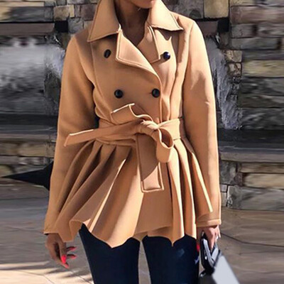 

Womens Lapel Collar Double Breasted Coat Long Sleeves Tie Front Irregular Tops