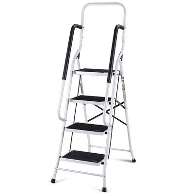 

2 in 1 Non-slip 4 Step Folding Stool Ladder with Handrails