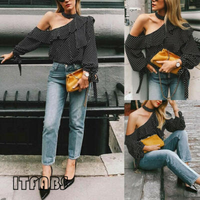 

Fashion Women Long Sleeve Loose Polka Dot Shirt Ladies Casual Blouse Tops