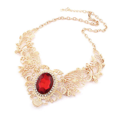 

New Women Luxury Party Hollow Out Flower Oval Rhinestone Statement Bib Necklace