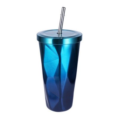 

Fashion Travel Summer Stainless Steel Straw Cold Double Wall Fit Water Drinking Cup Gradient Color Coffee Cup with Lid