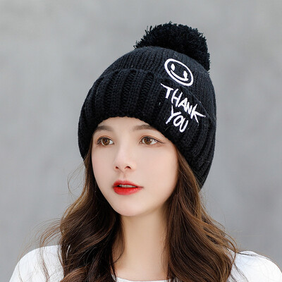 

Hat Female Winter Warm Wool Cap Korean Version 100 Sets Knitted Hat Set Letter Thickening Fashion Cold-proof Head Cap