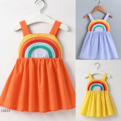 

Toddler Baby Girl Summer Rainbow Sling Dress Princess Loose Sundress Clothes