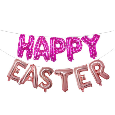 

Toponeto 16 inch Large Happy Easter Foil Balloon Set Banner Bunting Party Decoration