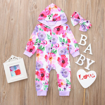 

Newborn Infant Baby Boy Girl Hooded Romper Floral Jumpsuit Clothes Outfits Set