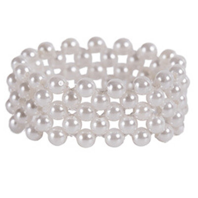 

Fashion Simple Elastic Ring For Women Pearl Woven Ring Feminine Multi-Row Pearl Adjustable Ring Bridesmaid Jewelry Bijoux Gifts