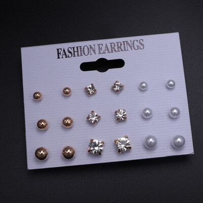 

12 PairsSet Simulated Pearl Stud Earrings Set 2019 New White Beige Color Round Ball Statement Earrings for Women Gift Brincos