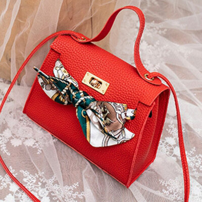 

New Fashion Simple Silk Band Bow Lock Small Square Bag Shoulder Messenger Bag For Girls Woman 5 Colors