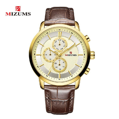 

MIZUMS Men Fashion Alloy Case Leather Band Watch Business Waterproof Quartz Wrist Watch