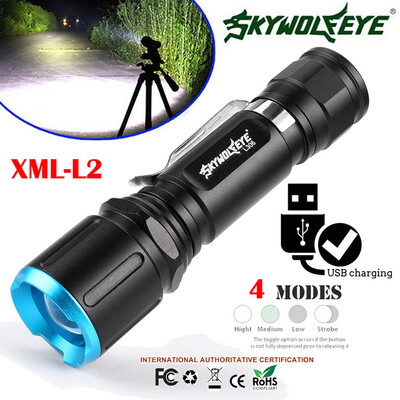 

Saidsome Super Brigh Zoom L2 LED USB Charging Rechargeable 18650 Flashlight Torch Light flashlight lamp