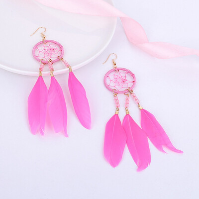 

Chic Women Dream catcher Feather Bohemian Gypsy Drop Dangle Earrings