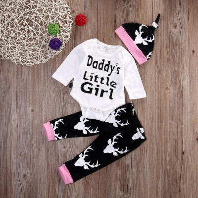 

Newborn Baby Girls Little Girls Tops Romper Long Pants Hat Outfits Set