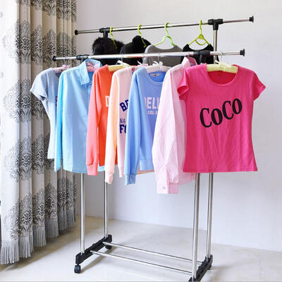 

Heavy Duty Double Adjustable Portable Clothes Hanger Rolling Garment Rack Rail Shoe Shelf