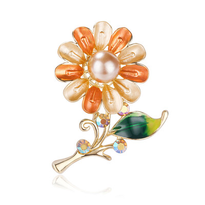 

1Pc Bouquet Crystal Pearl Enamel Brooches Metal Rhinestone Drop Oil Brooch Pin Women Men Gift Jewelry Accessories
