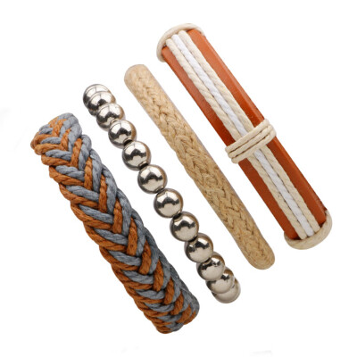 

Alloy Manual Cowhide Leather Wood Beads Weaving Ribbing Bracelet Multiple Roots Combination Suit Unisex Pair Jewellery