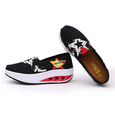 

2018 Korean version of the autumn new trend canvas shoes thick bottom fashion personality wild female wedge single shoes