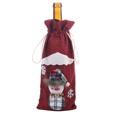 

Hot Drawstring Decorative Wine Bottle Cover Bags Christmas Holiday Dining Table Home Party Decoration Santa ClausSnowman