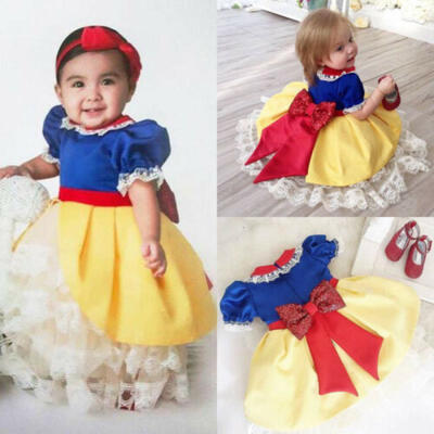 

USA Kid Baby Girls Snow White Bow Pageant Party Bridesmaid Formal Princess Dress