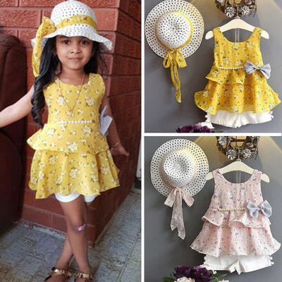

Trendy 3Pcs Fashion Baby Girls Sleeveless Summer Vest TopsShortsHat Clothes Set Casual Outfits