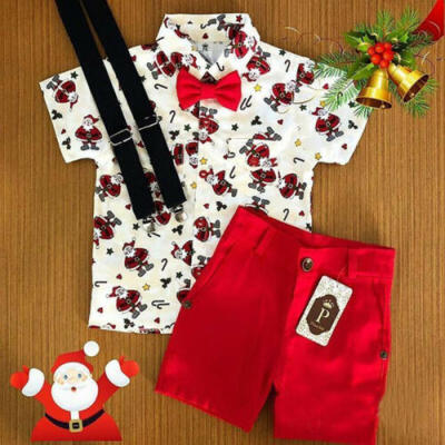 

2PCS Toddler Baby Boys Kids Santa Shirt TopsPants Shorts Christmas XMAS Outfits