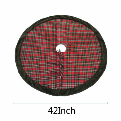 

42 Christmas Tree Skirt Plaid Grid Bottom Cover New Year Xmas Trees Decoration
