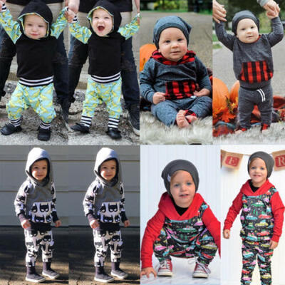 

US Christmas Newborn Baby Boys Long Sleeve Hooded Tops Pants Outfits Clothes Set