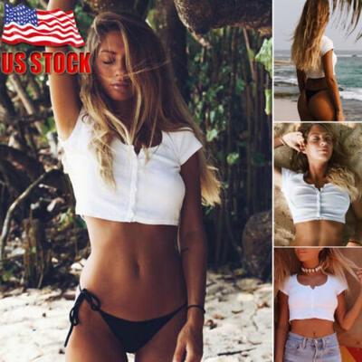 

Women Summer Casual Tank Top Blouse Ladies Slim Crop Top Short Sleeve T-Shirt