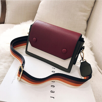

Small bag female 2019 new Korean fashion casual hit color retro wild wide shoulder strap shoulder slung small square bag