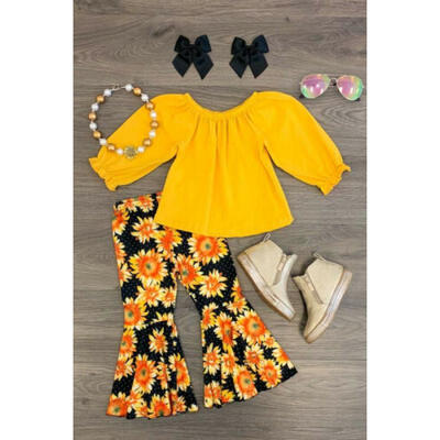 

US Toddler Kids Baby Girls Autumn Outfits Clothes TopsSunflower print Pants Set