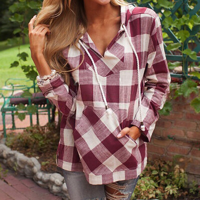 

Nomeni Fashion Womens Pullover T-Shirt Plaid Hoodie Long Sleeve Blouse Top