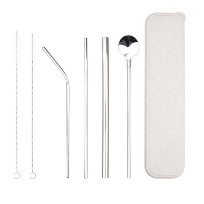 

New 7Pcs Portable Stainless Steel Straw Reusable Straw Cleaning Brush Straw Bag Set