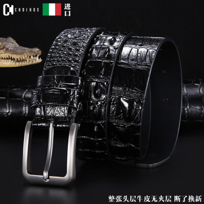 

High-grade Italian imports of the first layer of leather tide crocodile belt Mens leather pin buckle casual business be