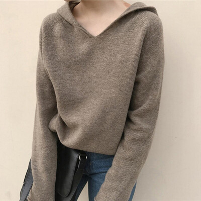 

Women Knitted Hoodies Sweater Pullover Long Sleeve Hooded Sweatshirt Solid Top