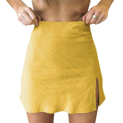 

Women New Fashion High Waist Split Short Mini Skirt Summer Sexy Solid Color Back Zipper Fitness Skirt