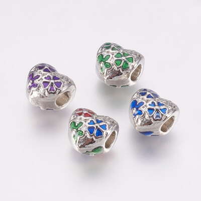 

Alloy European Beads Large Hole Beads with Enamel Heart Platinum 11x11x9mm Hole 4mm