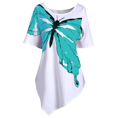 

Roseonmyhand Large Size Women Butterfly Printing Short Sleeve O Neck T-shirt Tops Blouse