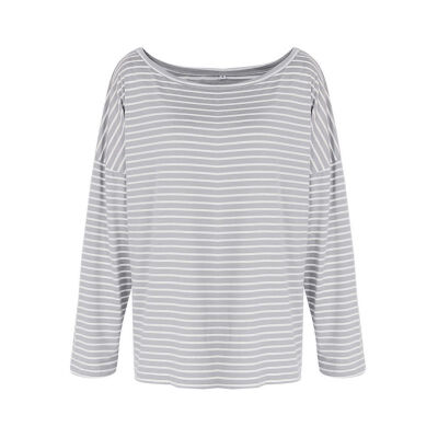 

Sexy Women Autumn Tops Striped Off Shoulder Concise Stylish T-Shirt Long Sleeve Loose Round Collar T-shirts