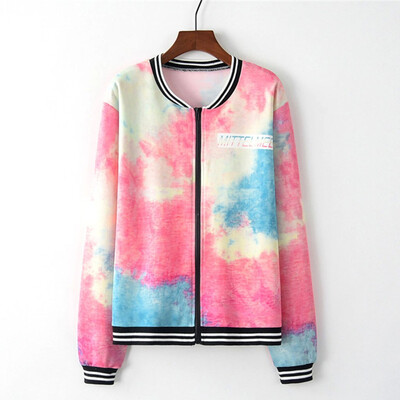

Starmoon Women Long Sleeve Tie Dye Print Zipper Pockets Casual Sport Coat