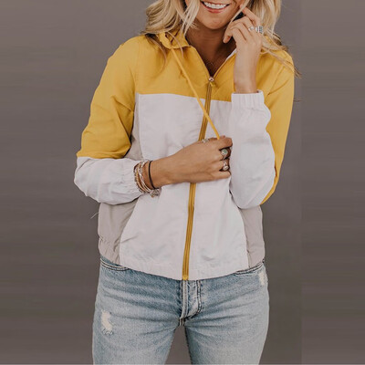 

Tailored Womens Autumn Zipper Long Sleeve Multi-Color Stitching Casual Hooded Sweater