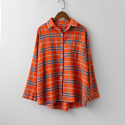 

2019 New Women Shirt Chequer Turn-Down Collar Long Sleeve Blouse Autumn Casual Loose Tops