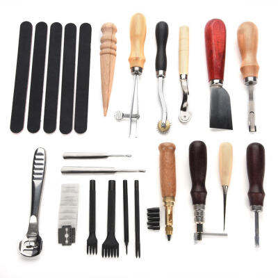 

Greensen 18pcs Leather Craft Tools Punch Kit Stitching Working Stitching Groover Sewing Set