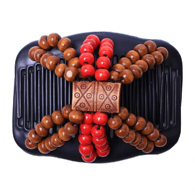 

Retro Wooden Beads Magic Hair Comb Double Row Hairpin Insert Women Hairstyle Clip