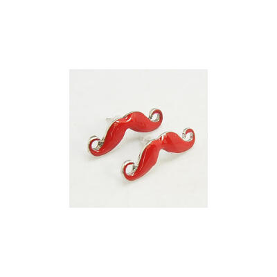 

Fashion Moustache Ear Studs Alloy Enamel Earrings with Iron Pins&Plastic Ear Nuts Platinum Metal Color Red about 13mm lon